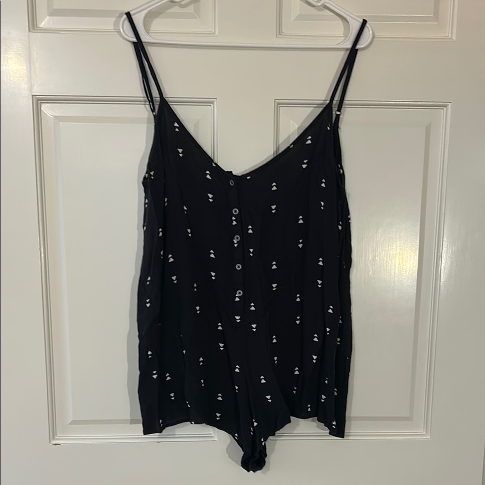 Billabong Black Button-Up Romper with White Aztec Triangle Print